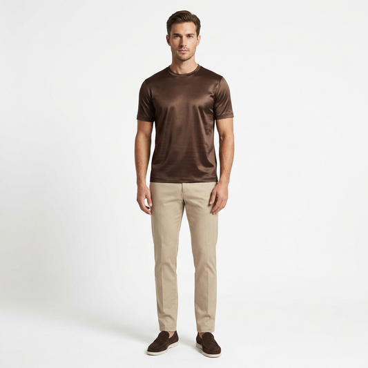 Marbenio's Brown Shiny T-Shirt – reverse side