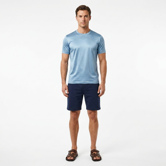 Marbenio's Light Blue Shiny T-Shirt – reverse side