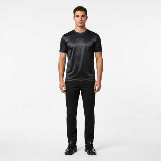 Marbenio's Black Shiny T-Shirt – reverse side