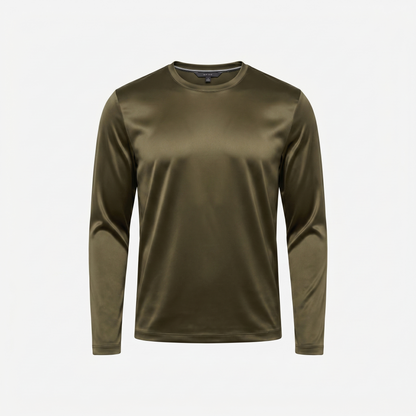 Marbenio's Olive Green Shiny Longsleeve – front view