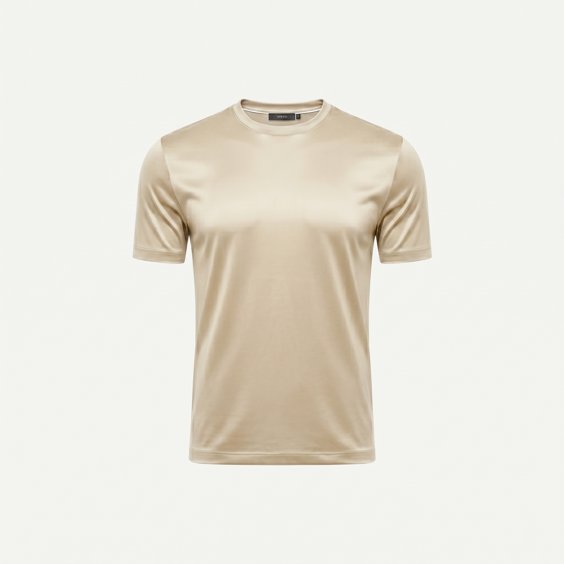 Marbenio's Beige Shiny T-Shirt – front view