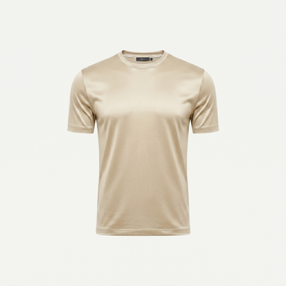 Marbenio's Beige Shiny T-Shirt – front view