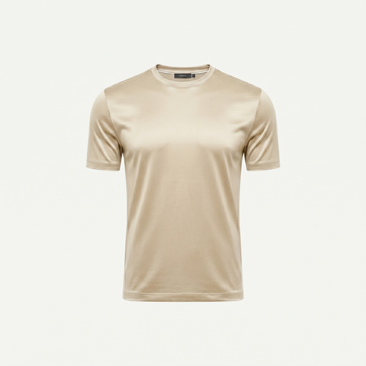 Marbenio's Beige Shiny T-Shirt – front view