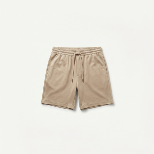 Marbenio's Beige Shiny Shorts – front view