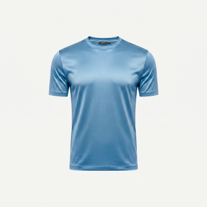 Marbenio's Light Blue Shiny T-Shirt – front view