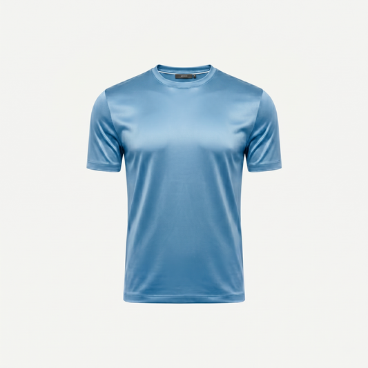 Marbenio's Light Blue Shiny T-Shirt – front view