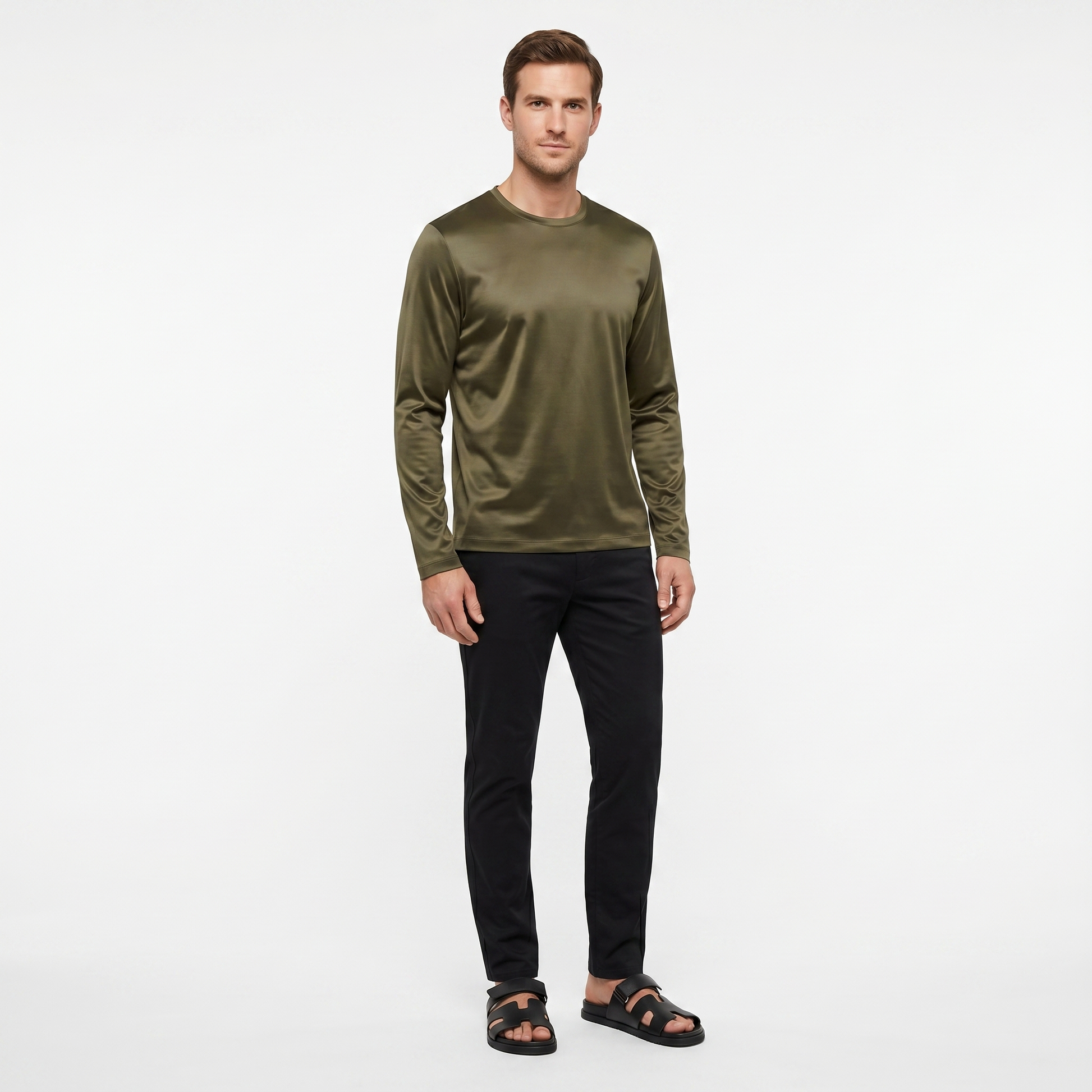 Marbenio's Olive Green Shiny Longsleeve – reverse side
