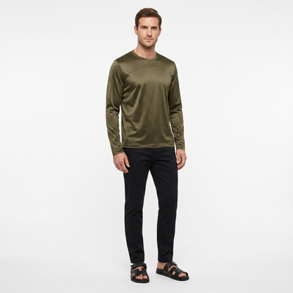 Marbenio's Olive Green Shiny Longsleeve – reverse side