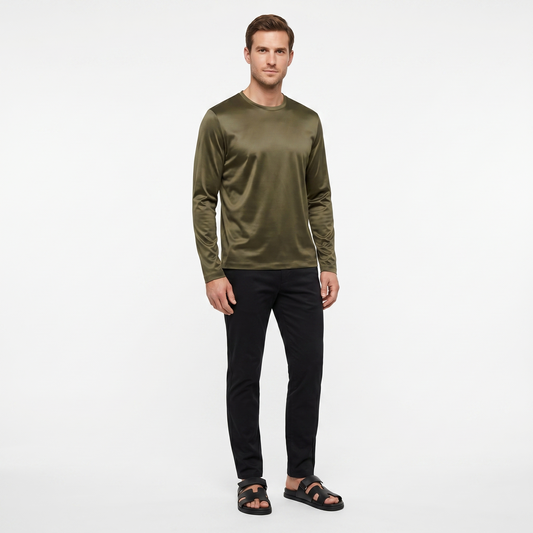 Marbenio's Olive Green Shiny Longsleeve – reverse side