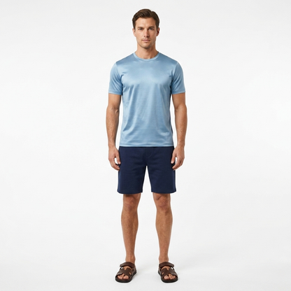 Marbenio's Light Blue Shiny T-Shirt – reverse side