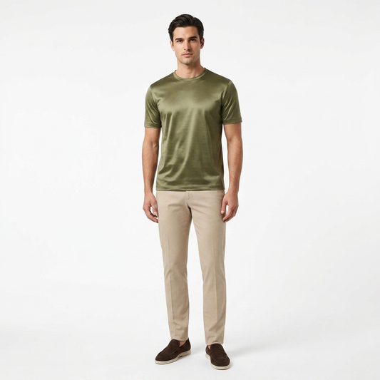 Marbenio's Olive Green Shiny T-Shirt – reverse side